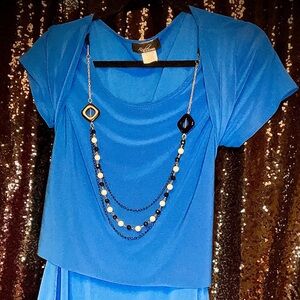 Blue‎ Women's Blouse with Necklace